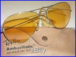 58mm Vintage Bausch & Lomb Ray Ban Gp Tous Temps Ambermatic Aviators Soleil