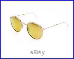 Neuf Ray-Ban Rond Pliage RB3517 001/93 or / Blanc avec / or Jaune Flash 48mm