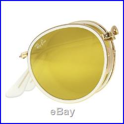 Neuf Ray-Ban Rond Pliage RB3517 001/93 or / Blanc avec / or Jaune Flash 48mm