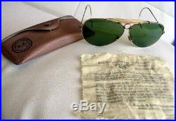 Rares Ray Ban Aviator B&l Shooter, Années 60, Verres G15 62mm-Plaquée Or