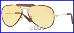 Ray Ban 3422q 58 90424a Leather Insère Or Or Jaune Jaune Ambermatic Cuir
