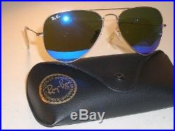 Ray-Ban RB3025 58 14 Miroir Bleu UV Marron Verre or Aviateur Lunettes de Soleil