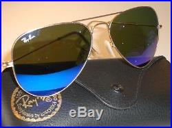 Ray-Ban RB3025 58 14 Miroir Bleu UV Marron Verre or Aviateur Lunettes de Soleil
