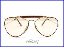 Vintage Lunettes De Soleil Ray Ban Leather Aviator Metal Dore & Cuir Sunglasses