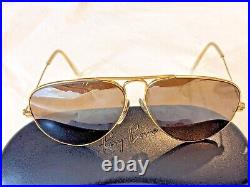 Vintage ray ban Bausch Lomb Or Aviator Lunettes de Soleil Gris Lentille Étui