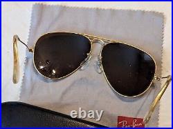 Vintage ray ban Bausch Lomb Or Aviator Lunettes de Soleil Gris Lentille Étui